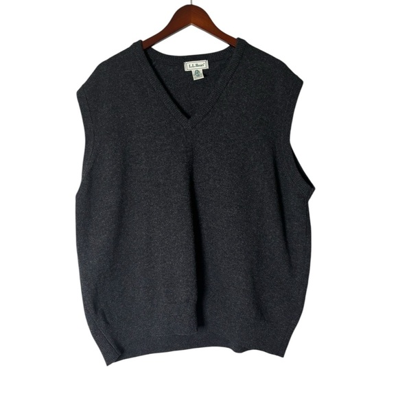 Vtg LL Bean 100% Lambswool Knit Sweater Vest VNeck Pullover Charcoal Gray Men XL - Picture 1 of 6